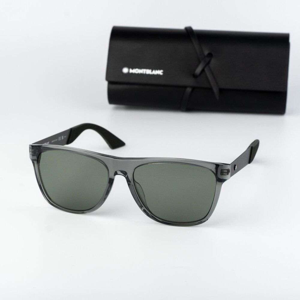 Montblanc Men Sunglasses Grey Ruthenium Green Square MB0298S 003 NEW AUTHENTIC